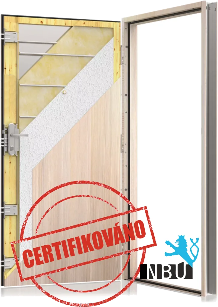 Řez dveřmi PREMIUM 60 s bezpečnostní zárubní – certifikováno NBÚ